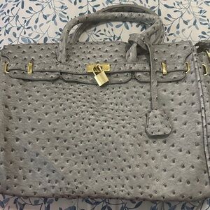 Chic Gray Satchel with Gold Accents